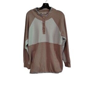 Maurice's light pink and white color block button mock neck pullover